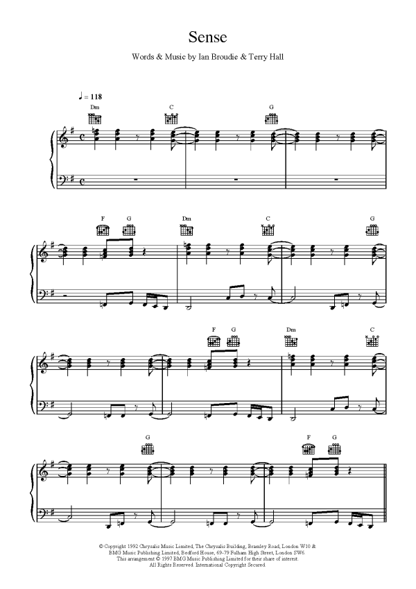 The Lightning Seeds Sense Musik Noten - Piano, Vocal & Guitar Chords - 17323-0