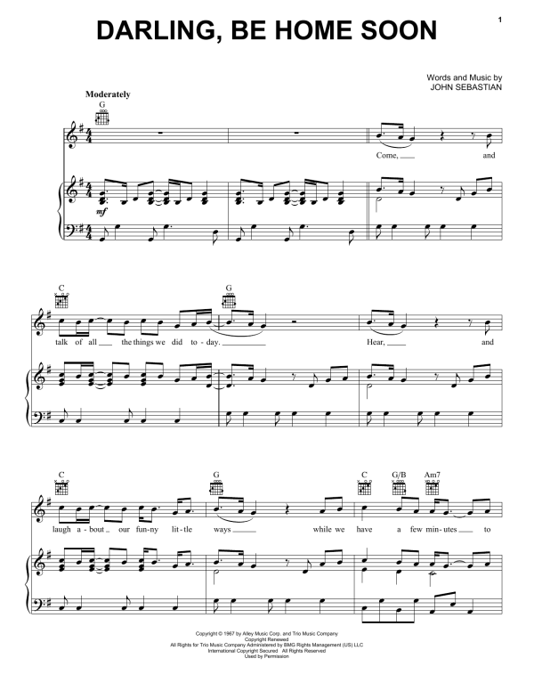 The Lovin' Spoonful Darling, Be Home Soon Musik Noten - Piano, Vocal & Guitar Chords - 54126-0
