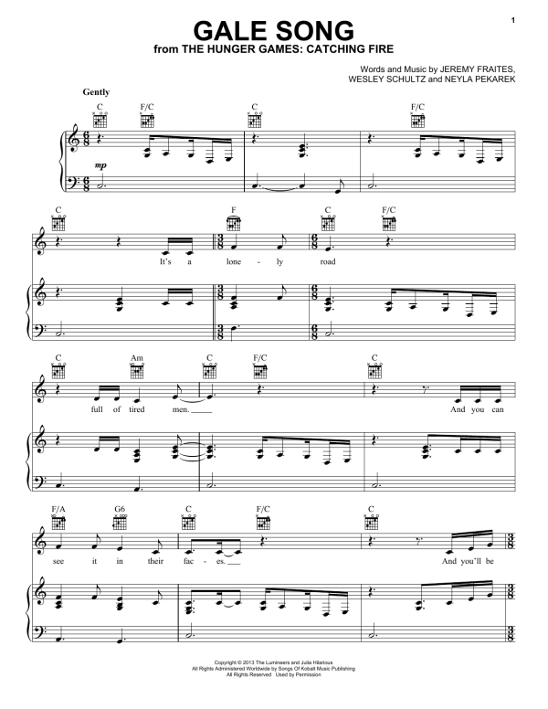 The Lumineers Gale Song Musik Noten - Piano, Vocal & Guitar Chords - 154076-0
