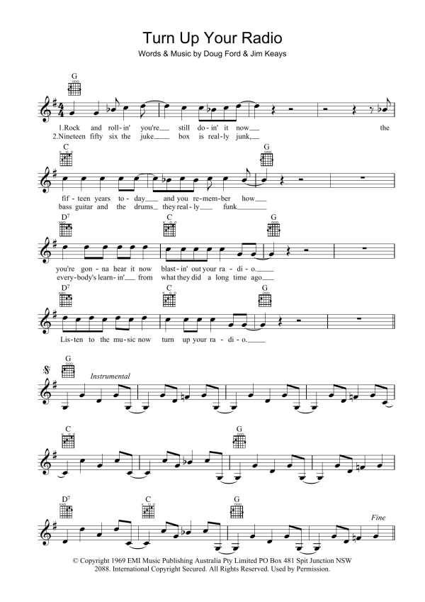 The Masters Apprentices Turn Up Your Radio Musik Noten - Lead Sheet / Fake Book - 39531-0