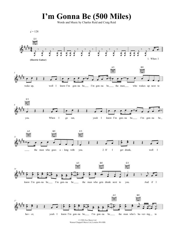 The Proclaimers I'm Gonna Be (500 Miles) Musik Noten - Guitar Chords/Lyrics - 48123-0
