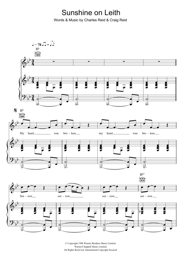 The Proclaimers Sunshine On Leith Musik Noten - Piano, Vocal & Guitar Chords - 43034-0