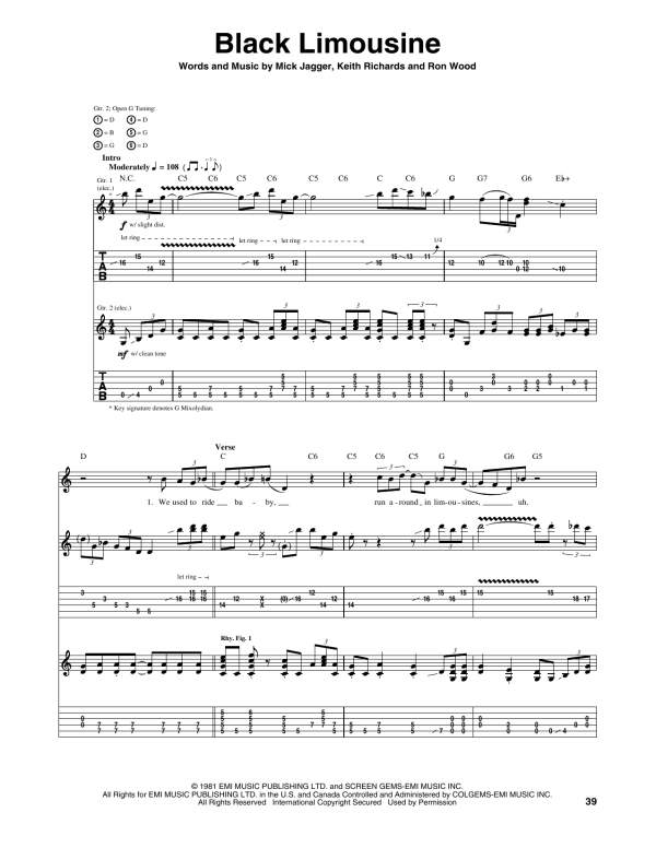 The Rolling Stones Black Limousine Musik Noten - Guitar Tab - 165422-0