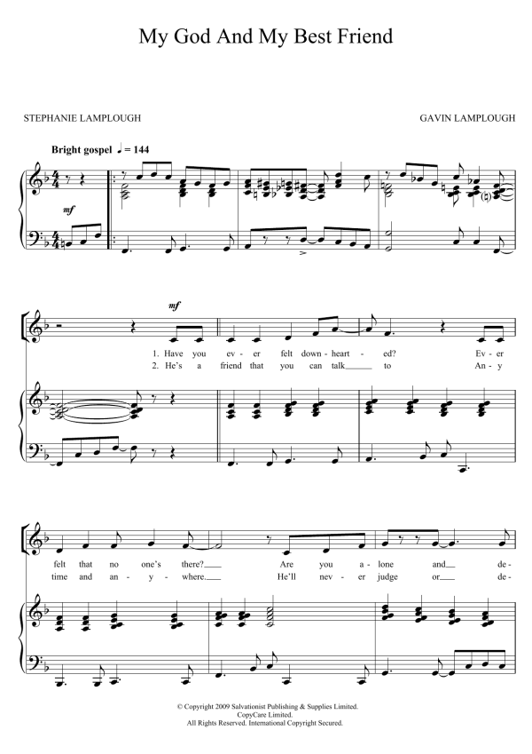 The Salvation Army My God And My Best Friend Musik Noten - Piano, Vocal & Guitar Chords - 123628-0
