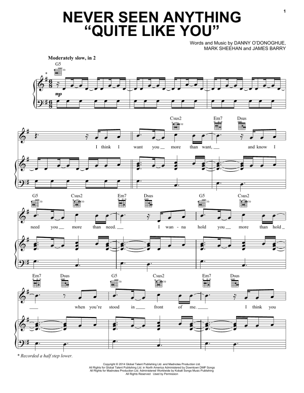 The Script Never Seen Anything "Quite Like You" Musik Noten - Piano, Vocal & Guitar Chords - 158429-0