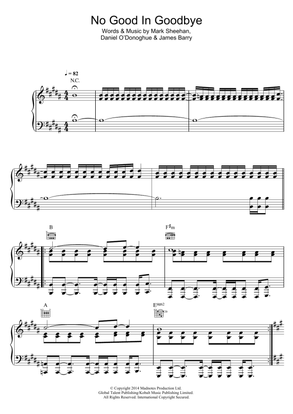 The Script No Good In Goodbye Musik Noten - Piano, Vocal & Guitar Chords - 121388-0