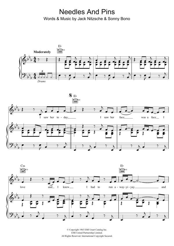 The Searchers Needles And Pins Musik Noten - Piano, Vocal & Guitar Chords - 121008-0