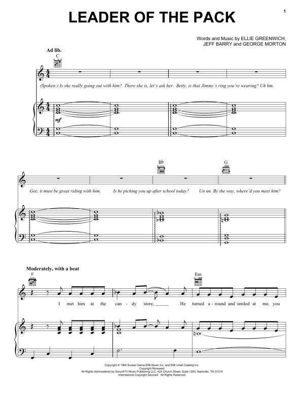 The Shangri-Las Leader Of The Pack Musik Noten - Piano, Vocal & Guitar Chords - 57082-0