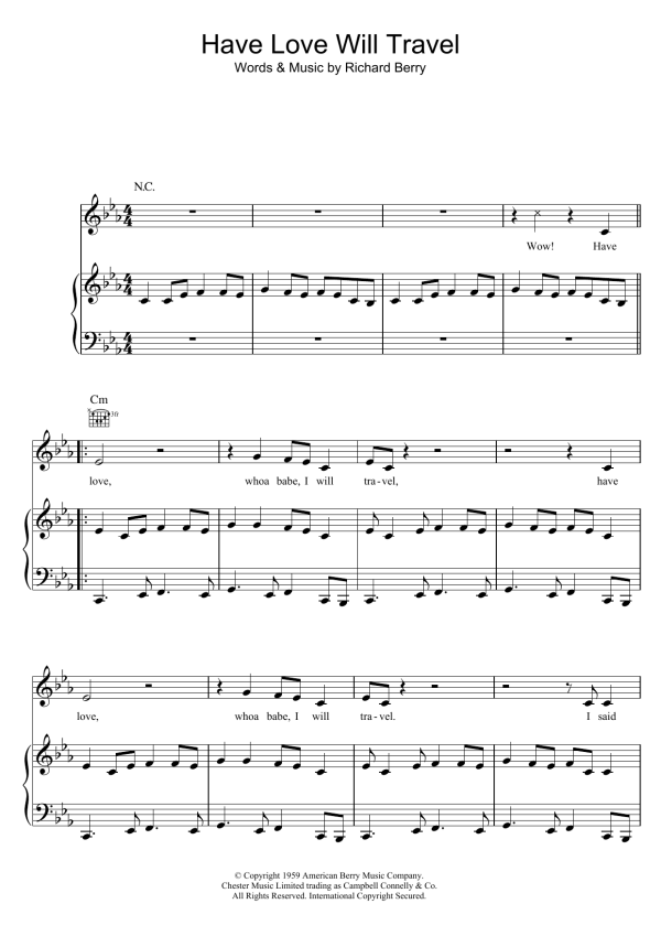 The Sonics Have Love Will Travel Musik Noten - Piano, Vocal & Guitar Chords - 123616-0