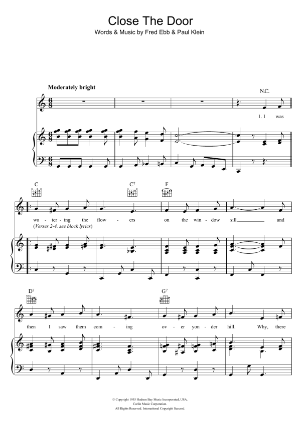 The Stargazers Close The Door Musik Noten - Piano, Vocal & Guitar Chords - 100825-0