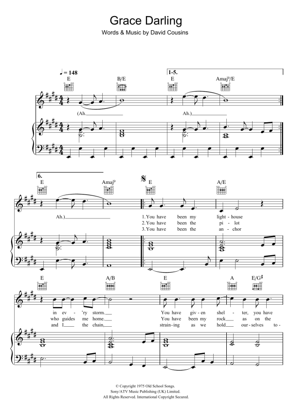 The Strawbs Grace Darling Musik Noten - Piano, Vocal & Guitar Chords - 48316-0