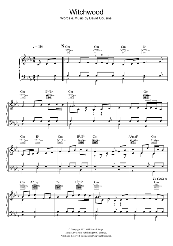The Strawbs Witchwood Musik Noten - Piano, Vocal & Guitar Chords - 48320-0