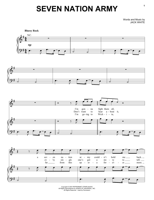 The White Stripes Seven Nation Army Musik Noten - Piano, Vocal & Guitar Chords - 91644-0