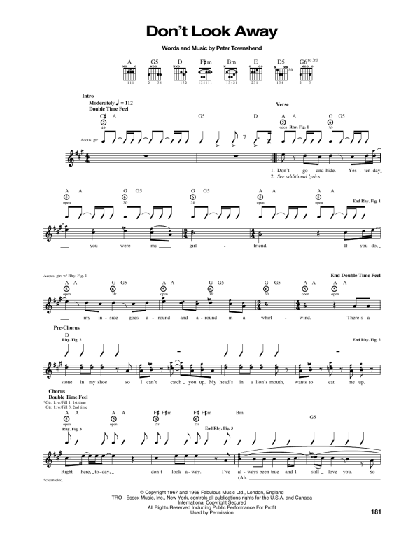 The Who Don't Look Away Musik Noten - Guitar Tab - 165516-0