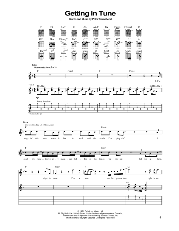 The Who Getting In Tune Musik Noten - Guitar Tab - 165535-0