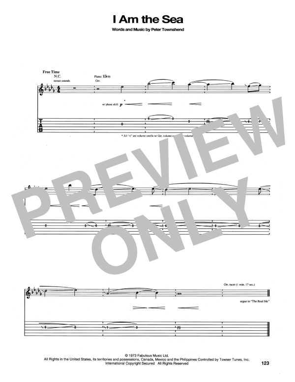 The Who I Am The Sea Musik Noten - Guitar Tab - 165217-0