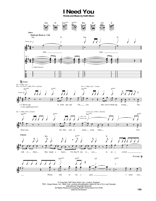 The Who I Need You Musik Noten - Guitar Tab - 165505-0