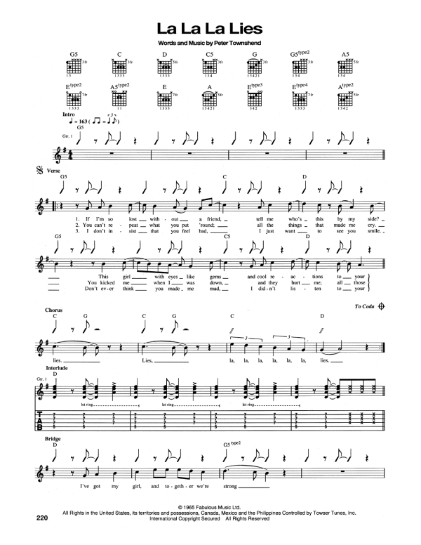 The Who La La La Lies Musik Noten - Guitar Tab - 165230-0