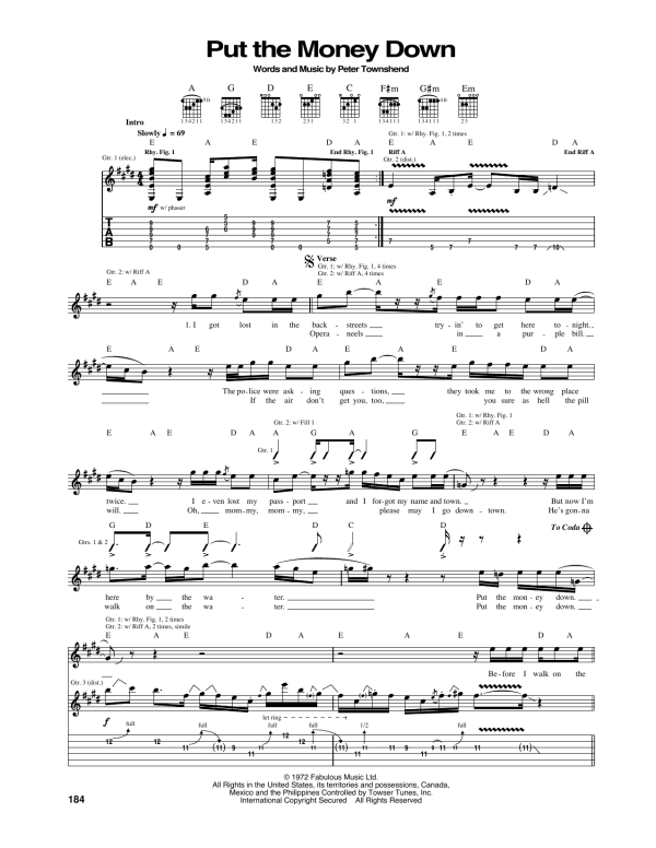 The Who Put The Money Down Musik Noten - Guitar Tab - 165552-0