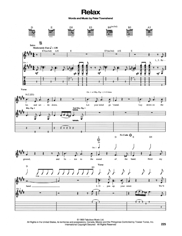 The Who Relax Musik Noten - Guitar Tab - 165207-0