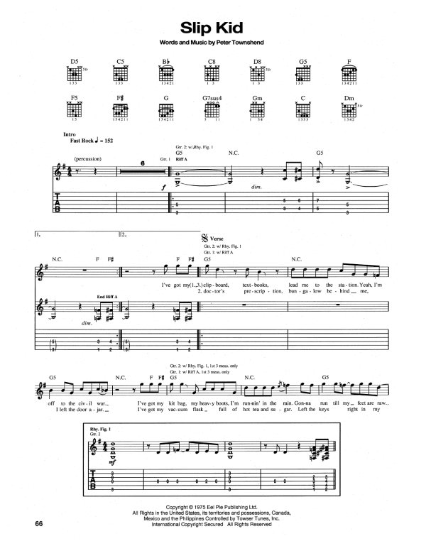 The Who Slip Kid Musik Noten - Guitar Tab - 165227-0