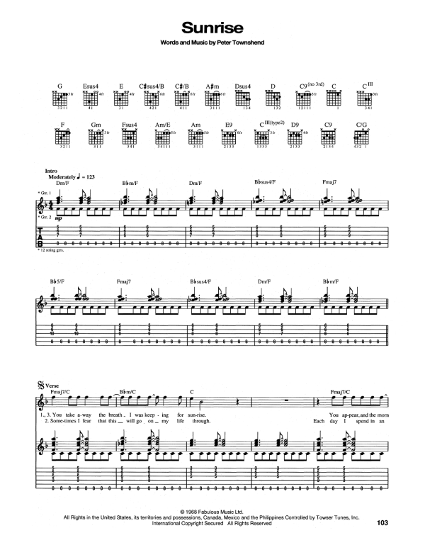 The Who Sunrise Musik Noten - Guitar Tab - 165191-0