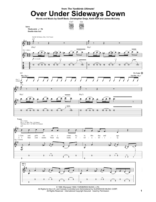 The Yardbirds Over Under Sideways Down Musik Noten - Guitar Tab - 24340-0