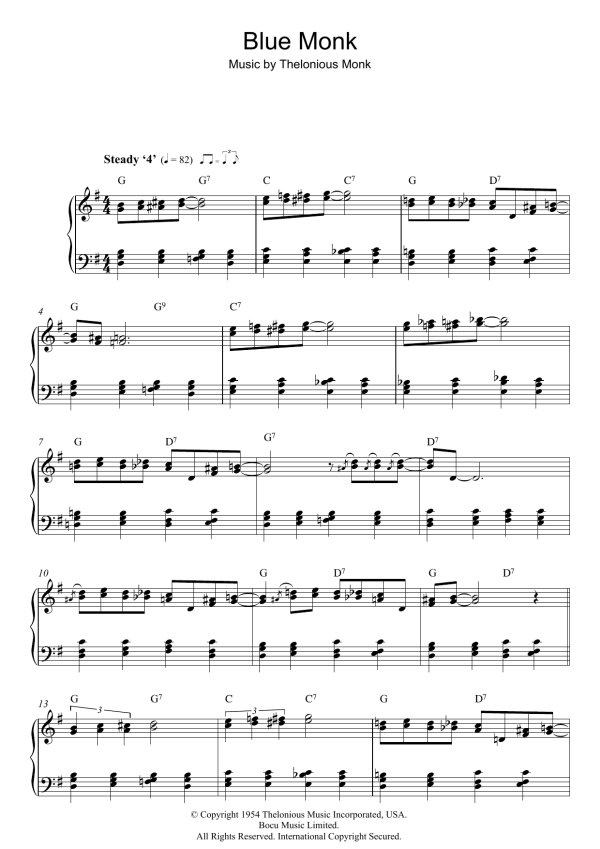 Thelonious Monk Blue Monk Musik Noten - Piano Solo - 42225-0
