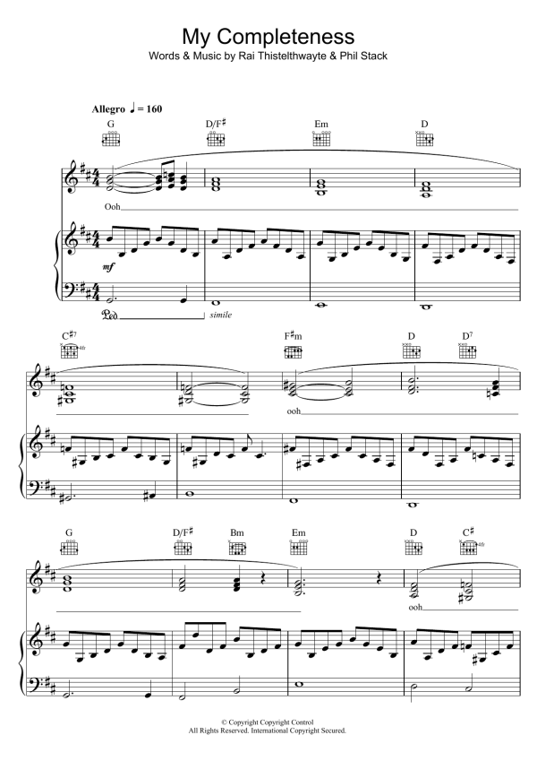 Thirsty Merc My Completeness Musik Noten - Piano, Vocal & Guitar Chords - 38916-0