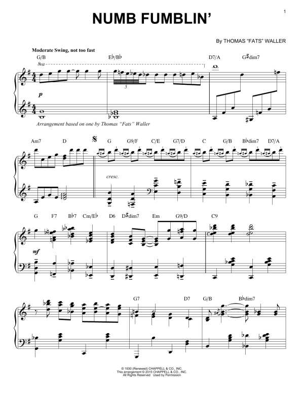 Thomas "Fats" Waller Numb Fumblin' [Stride version] (arr. Brent Edstrom) Musik Noten - Piano Solo - 159241-0