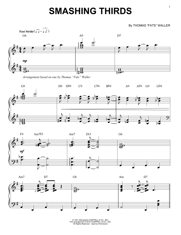 Thomas "Fats" Waller Smashing Thirds [Stride version] (arr. Brent Edstrom) Musik Noten - Piano Solo - 159242-0