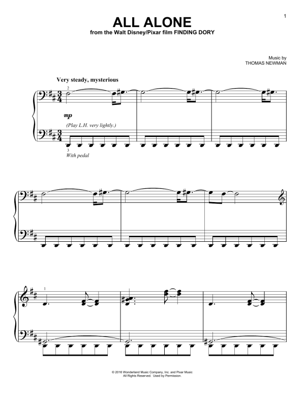 Thomas Newman All Alone (from Finding Dory) Musik Noten - Easy Piano - 173672-0
