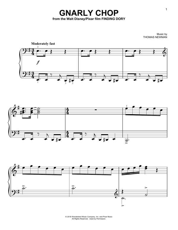 Thomas Newman Gnarly Chop (from Finding Dory) Musik Noten - Piano Solo - 173870-0