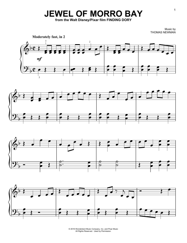 Thomas Newman Jewel Of Morro Bay (from Finding Dory) Musik Noten - Easy Piano - 173671-0