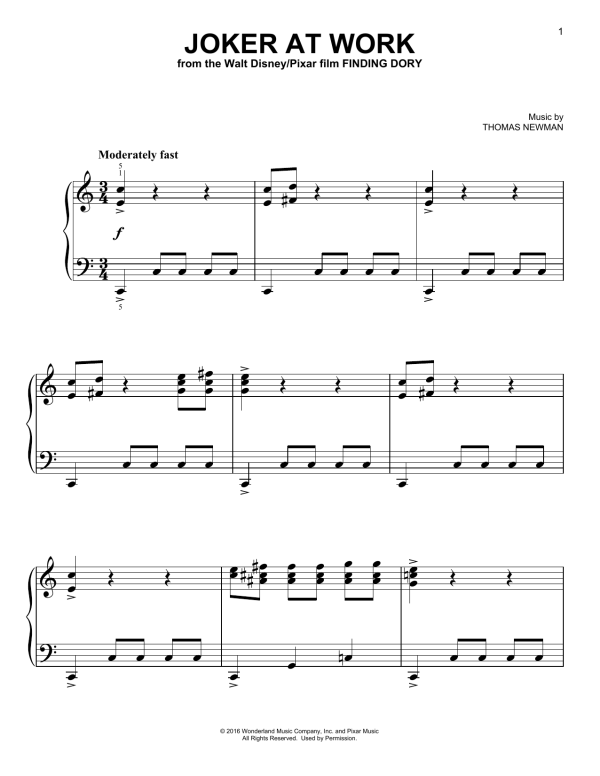 Thomas Newman Joker At Work (from Finding Dory) Musik Noten - Easy Piano - 173679-0