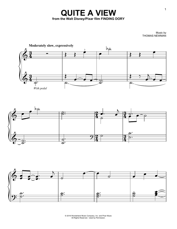 Thomas Newman Quite A View (from Finding Dory) Musik Noten - Easy Piano - 173674-0