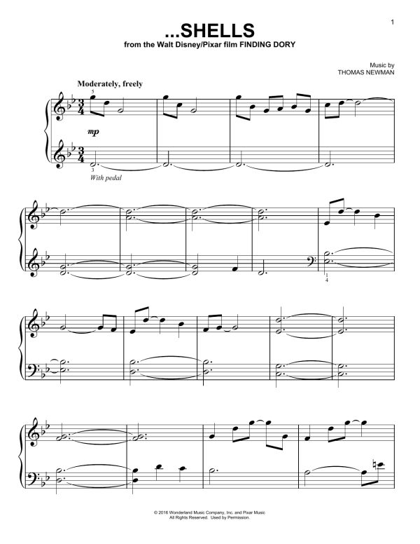 Thomas Newman ...Shells (from Finding Dory) Musik Noten - Easy Piano - 173701-0