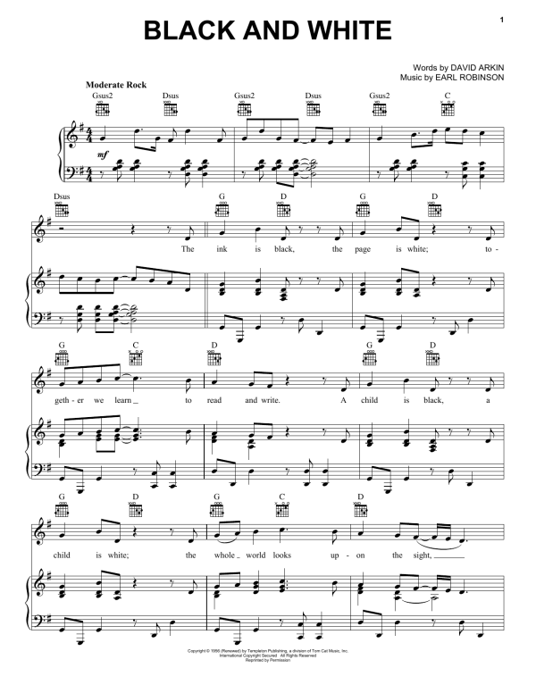 Three Dog Night Black And White Musik Noten - Piano, Vocal & Guitar Chords - 74425-0