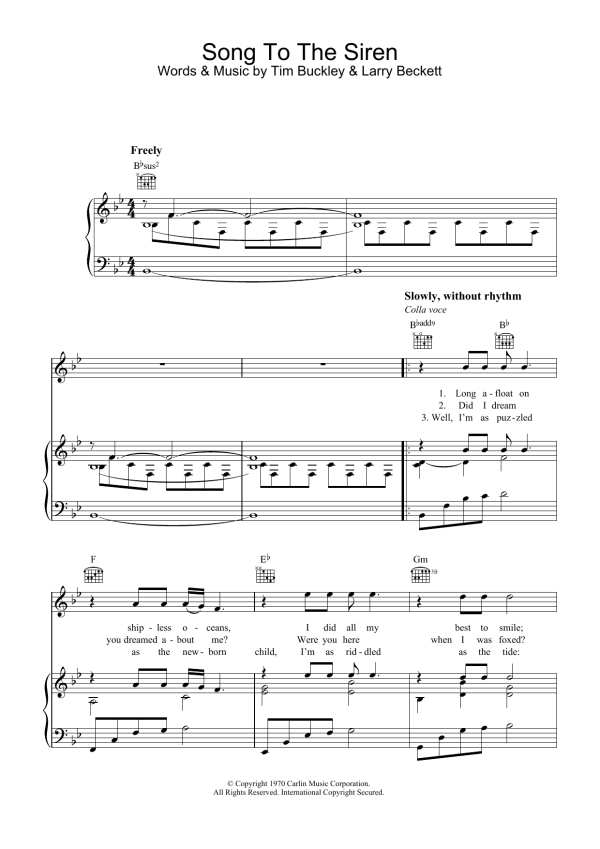 Tim Buckley Song To The Siren Musik Noten - Piano, Vocal & Guitar Chords - 33858-0