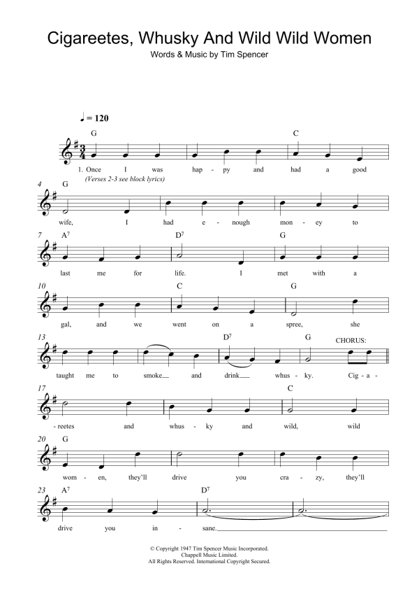 Tim Spencer Cigareetes, Whusky And Wild Wild Women Musik Noten - Lead Sheet / Fake Book - 108248-0