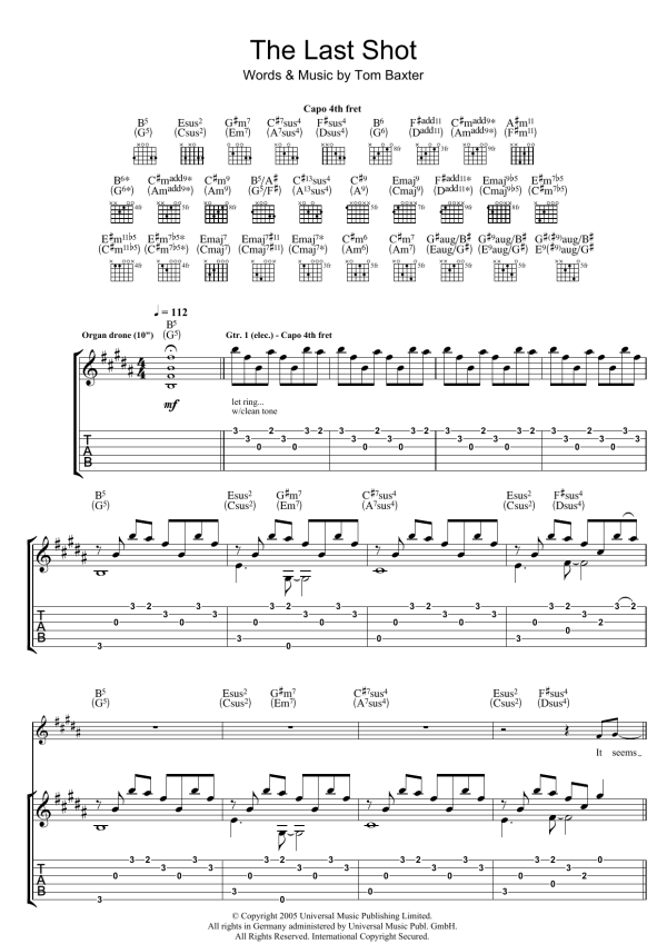 Tom Baxter The Last Shot Musik Noten - Guitar Tab - 39910-0