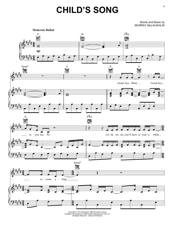 Tom Rush Child's Song Musik Noten - Piano, Vocal & Guitar Chords - 156883-0