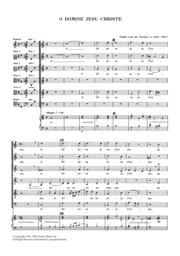 Tomàs Luis de Victoria O Domine Jesu Christe Musik Noten - SATB Choir - 122110-0