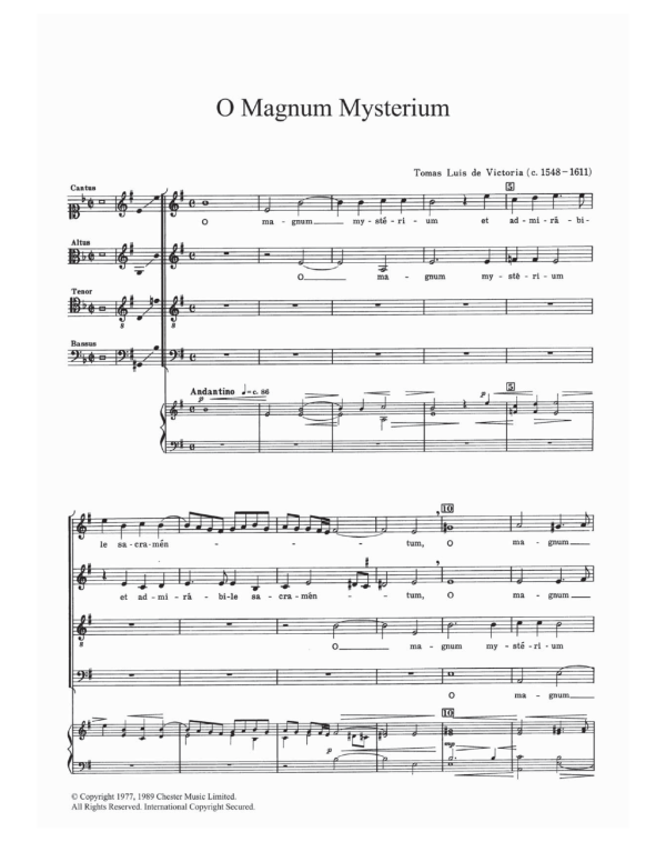 Tomas Luis de Victoria O Magnum Mysterium Musik Noten - SATB Choir - 121914-0