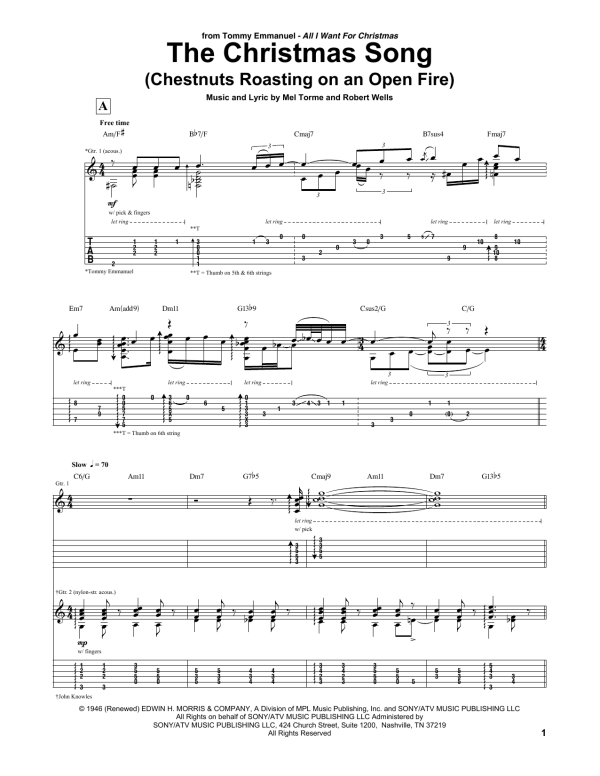 Tommy Emmanuel The Christmas Song (Chestnuts Roasting On An Open Fire) Musik Noten - Guitar Tab - 160780-0