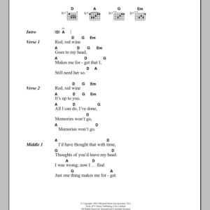Tony Tribe Red, Red Wine Musik Noten - Guitar Chords/Lyrics - 106814-0