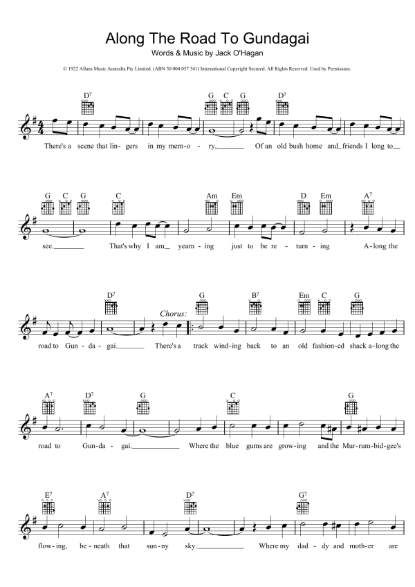 Traditional Along The Road To Gundagai Musik Noten - Lead Sheet / Fake Book - 38971-0