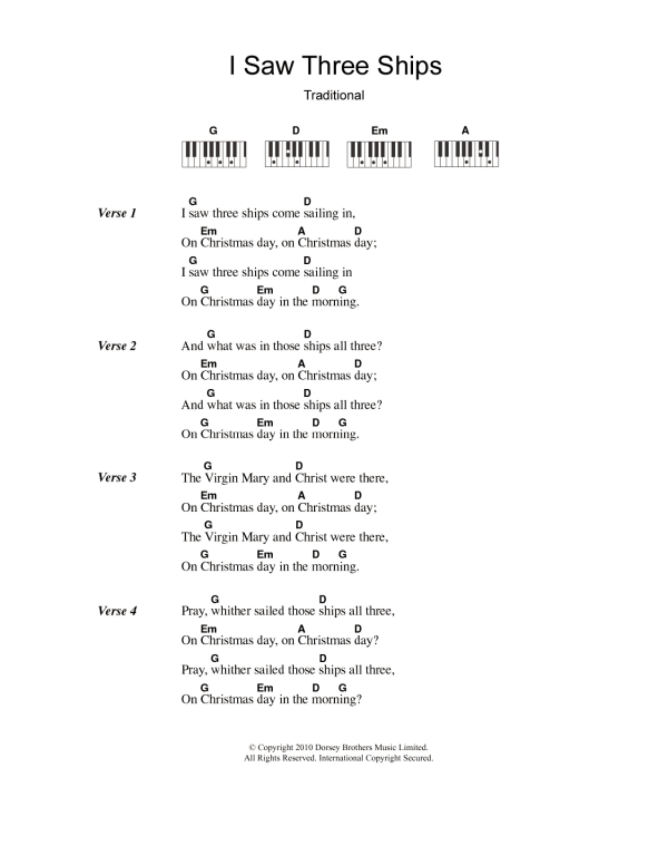 Traditional Carol I Saw Three Ships Musik Noten - Piano, Vocal & Guitar Chords - 114821-0
