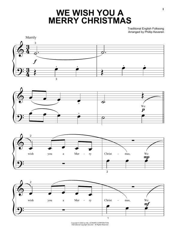 Traditional English Folksong We Wish You A Merry Christmas (arr. Phillip Keveren) Musik Noten - Beginning Piano Solo - 73882-0