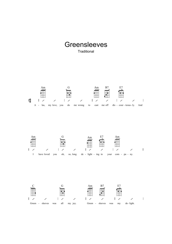 Traditional Greensleeves Musik Noten - Ukulele Chords/Lyrics - 39505-0